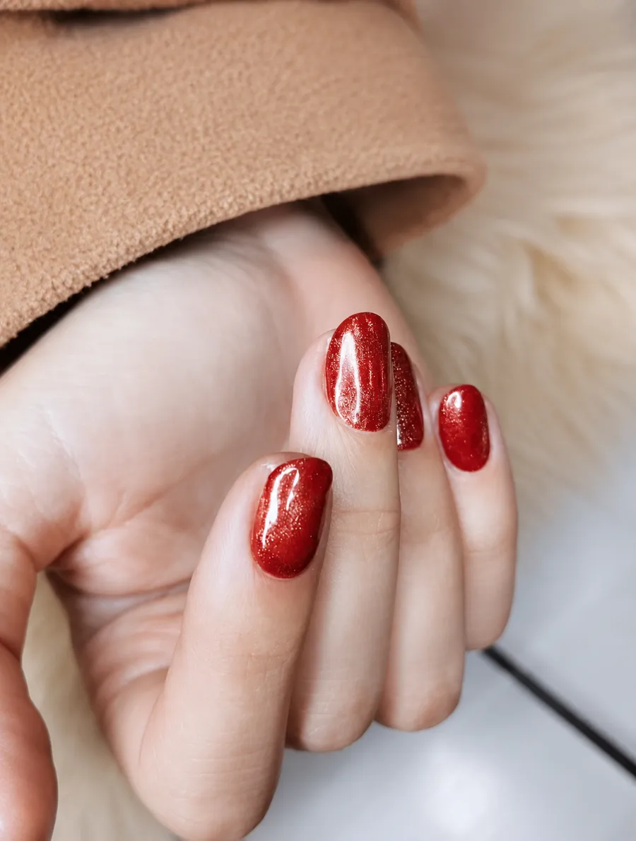 Gelinho vermelho com glitter em formato amêndoa